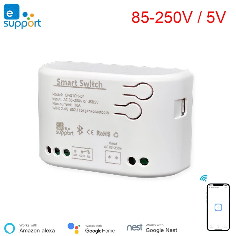 eWelink WIFi Smart DIY Switch Module 5V/85-250V ,Inching, Timer, Interlock Smart Relay , Voice Control by Alexa ,Google Home