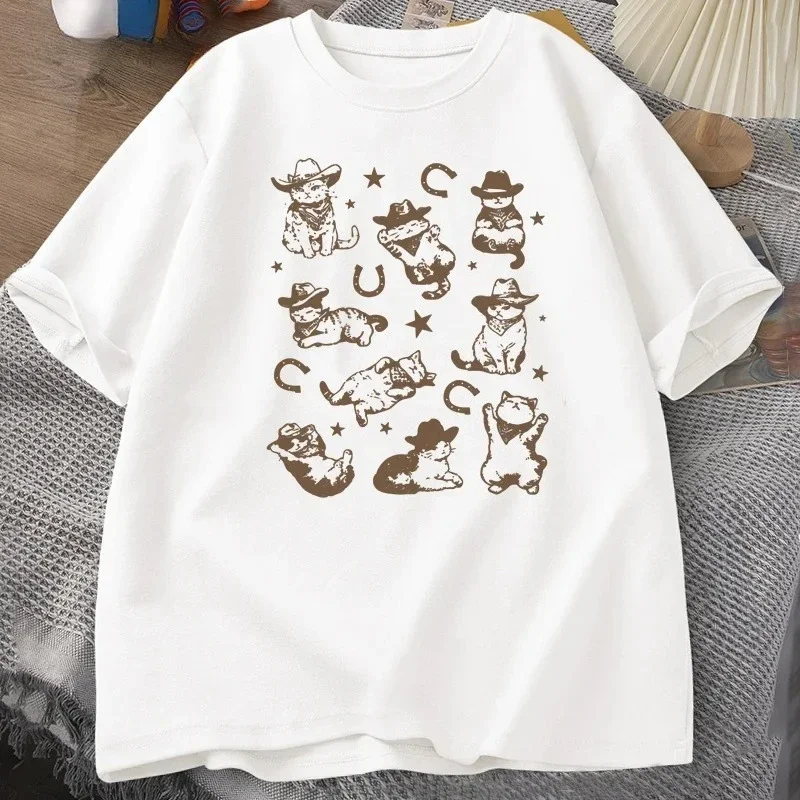 

Футболка с ковбойскими котятами, футболка с забавным принтом кота, винтажная футболка в стиле вестерн с котенком, футболка с эстетическим рисунком, женская одежда