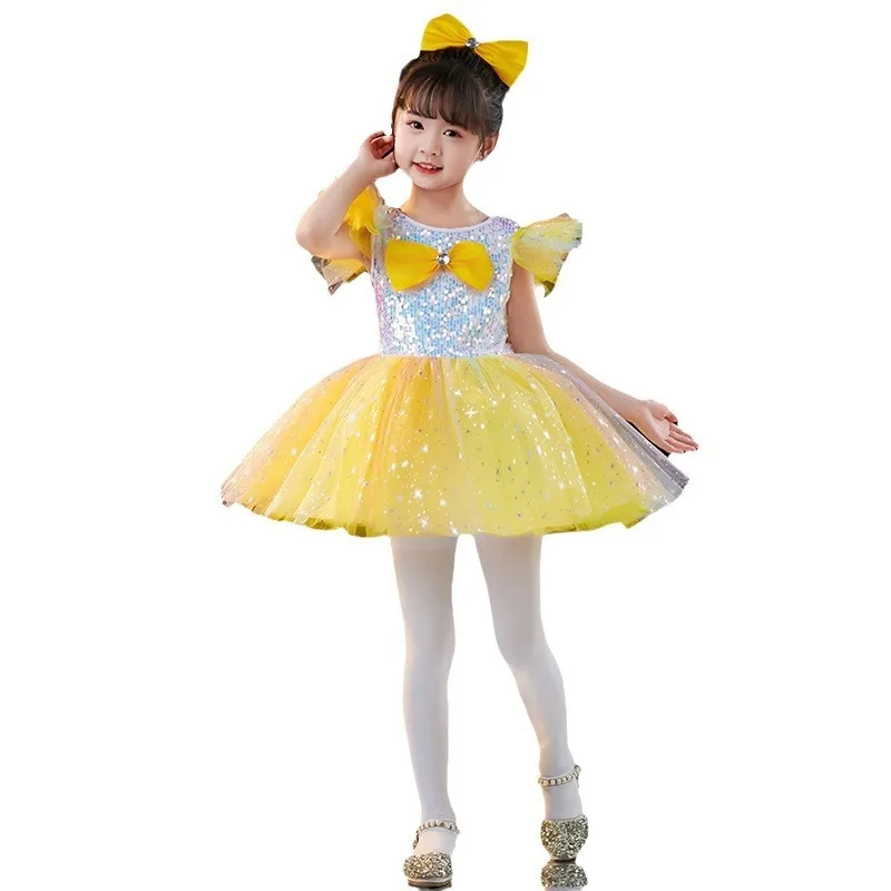 Children\'s Day Performance Clothes Puffy Gauze Skirt Sequined Dance Performance Clothes Girl Princess Puffy Dress Evening Dress