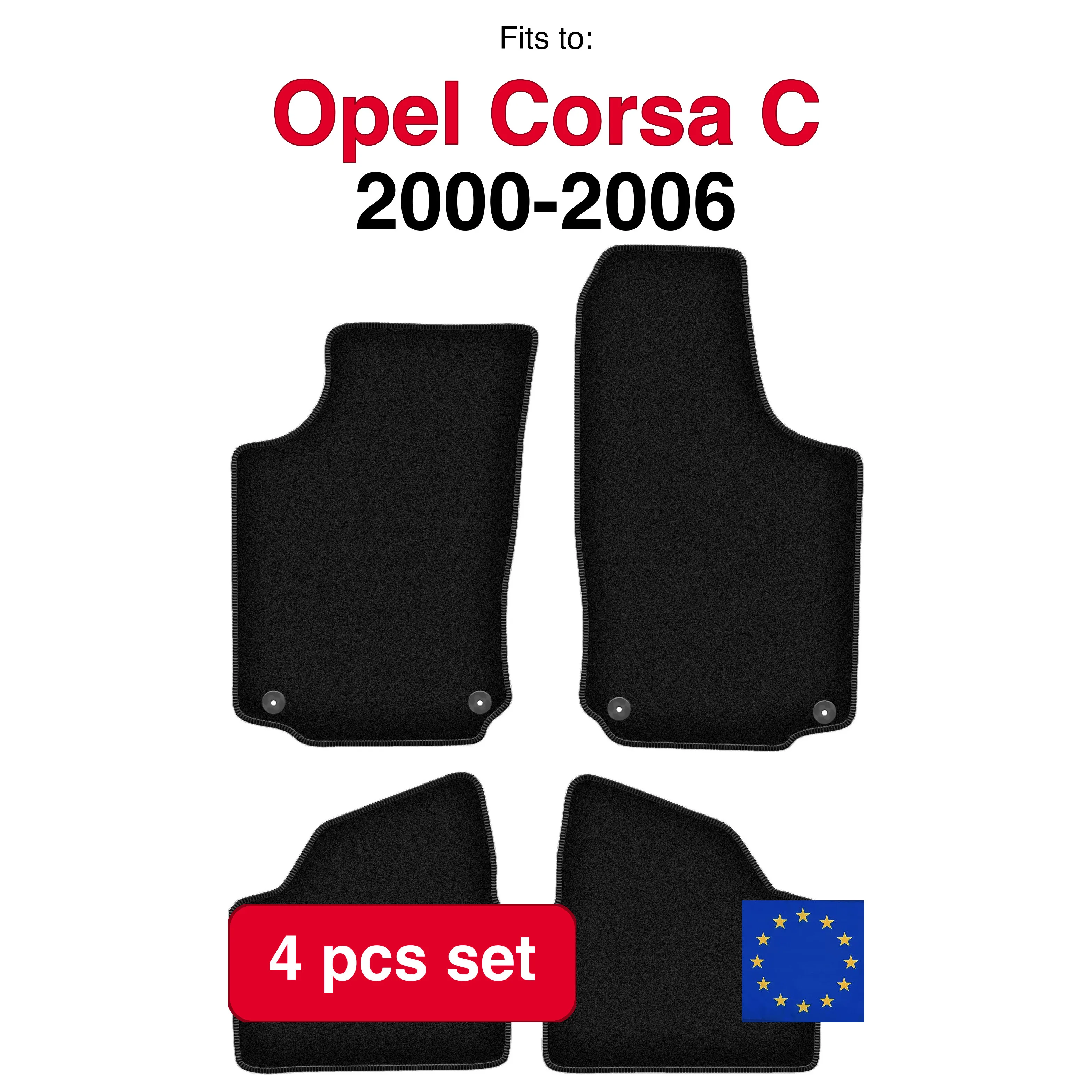 Velour tapijtset voor Opel Corsa C hatchback (2000-2006) - Zwart (4 stuks) automatten set