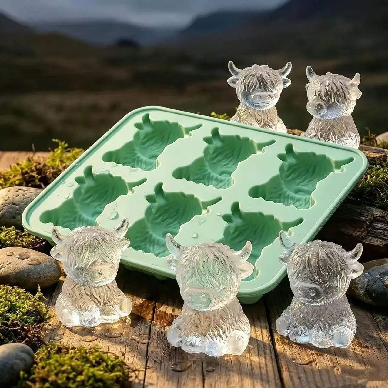 Highland Cow Silicone Mold, 6-Cavity Cute Cow Shape Ice Cube Tray for Drinks, Jelly, Chocolate