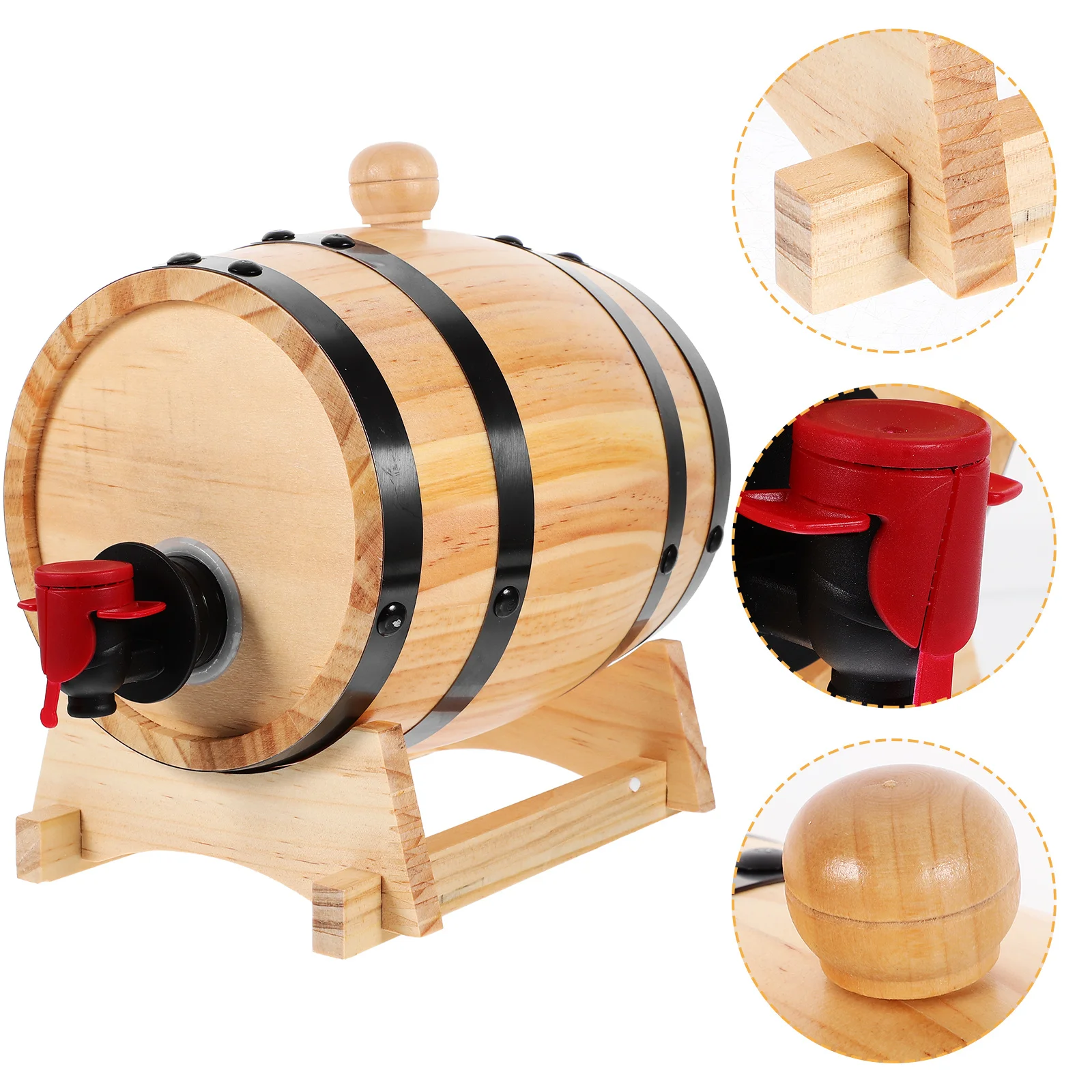 

1Set Wooden Red Wine Barrel Wood Aging Barrel Wine Dispenser Bar Decor Retro Style Stainless Steel Buckets for Bar