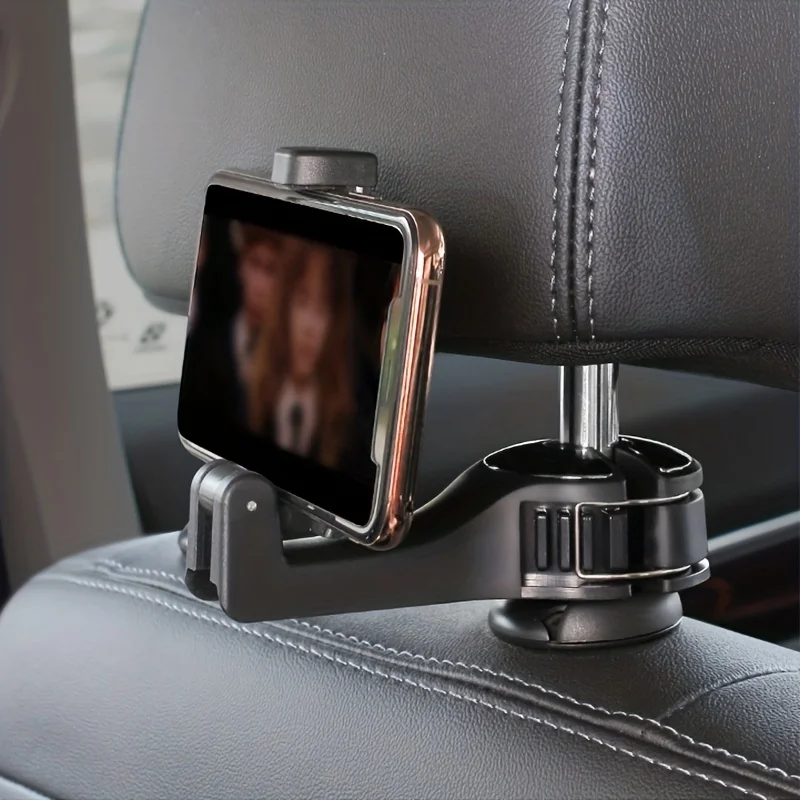 Multi-functional 2 In 1 Car Hook Hidden Multifunctional Rear Headrest Hook Car Rear Phone Holder Lock Type Mobile Phone Holder