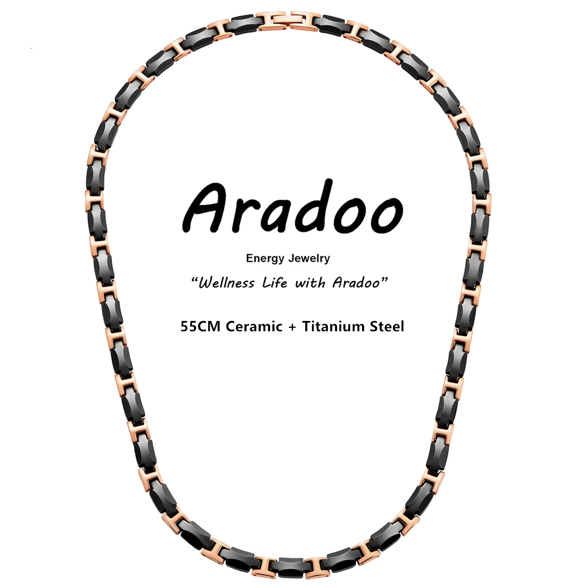 Aradoo Ceramic Energy Necklace Titanium Steel Collar Hematite Negative Ion Anti-radiation Antioxidant Anti-fatigue Necklace