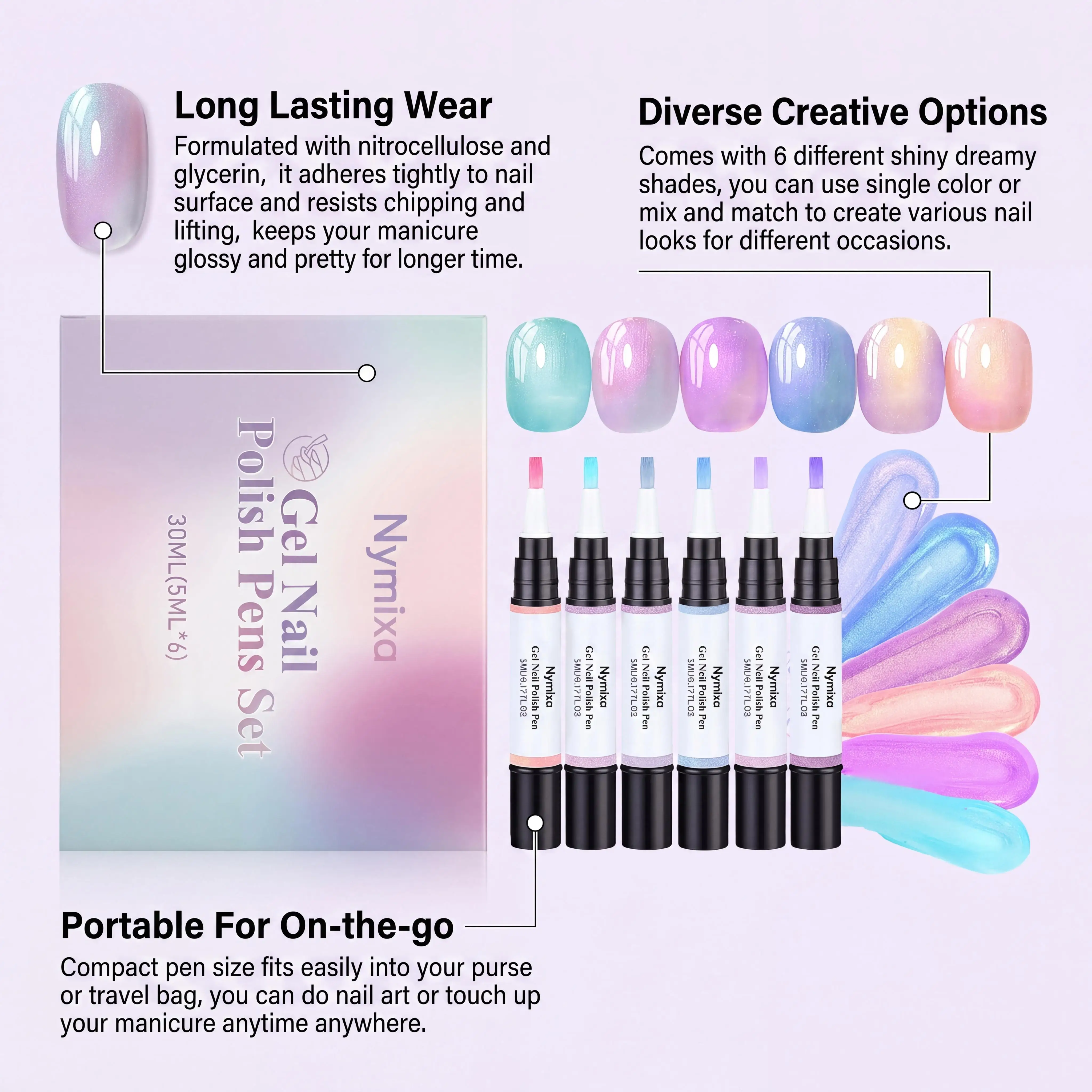 Macaron Nail Polish Pen Pearlescent High Pigment Easy Drawing Multi Pattern Creation Home Manicure Nail Gel Polish Pen Set