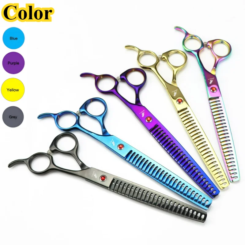 

7.5'' Professional High Quality Stainless Steel 60% Thinning Scissors For Pet Grooming Fishbone Teeth Curved Chunker Scissors