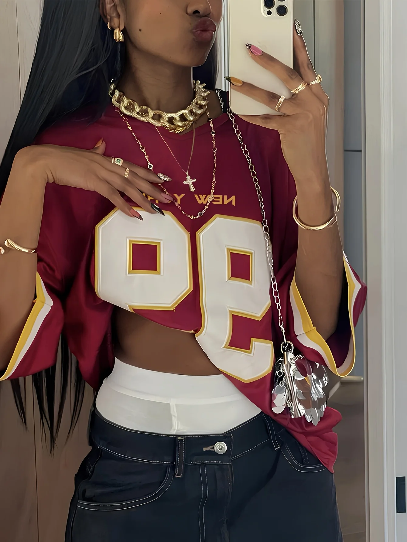 

Summer Women New Red Number Placed Pattern Loose Summer Quick Drying Women Sports and Leisure T-shirt Comfortable Pajamas