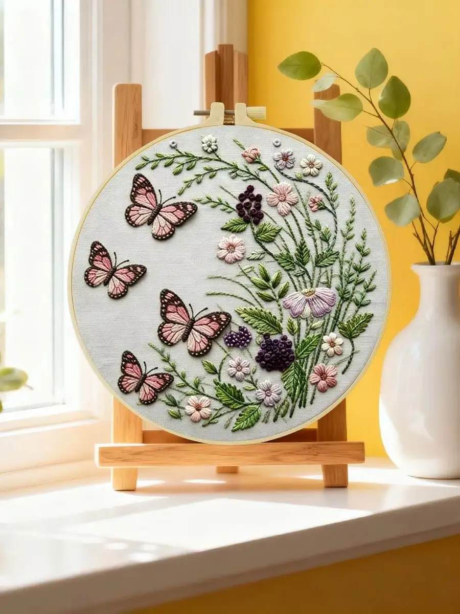 1 Stück 20X20CM/15X15CM 7,87/6,3 Zoll Schmetterlings-Stickerei-Starter-Kit DIY-Kit DIY-Stickerei-Set für Anfänger – Detail 6