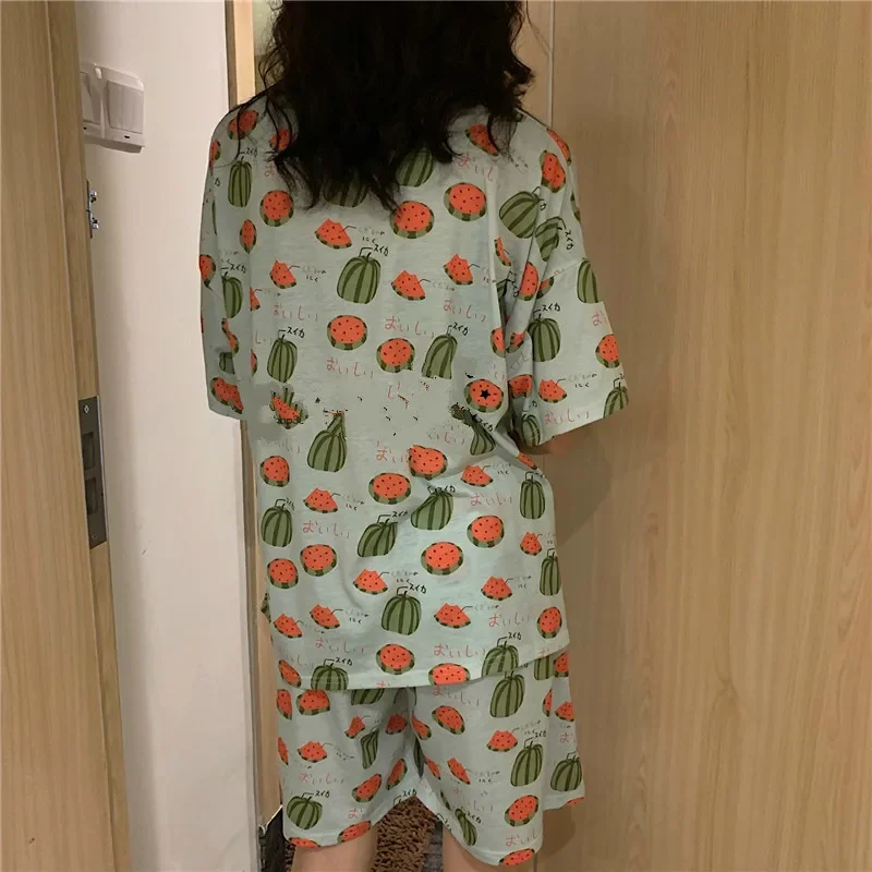 

Пижамные комплекты женские базовые уютные 2XL арбузный узор с принтом Kawaii Ulzzang милые девушки пижамы удобные мягкие модные шикарные