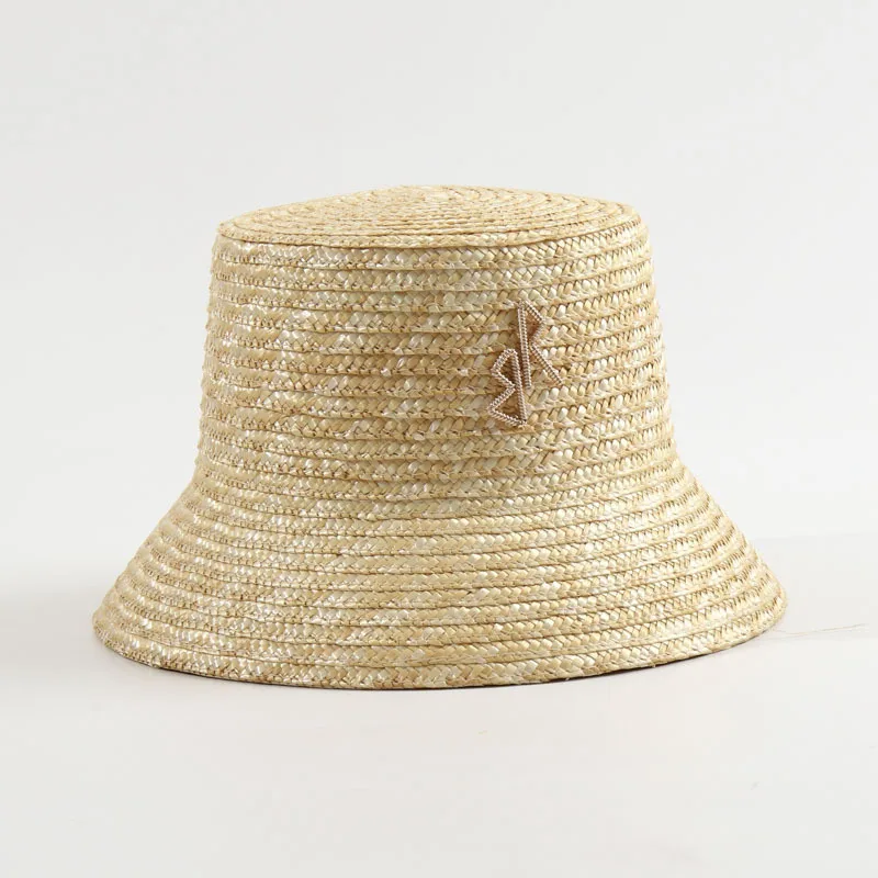 European RB Letter Design Flat Top Fisherman Wheat Straw Bucket Sun Hat Cross Border