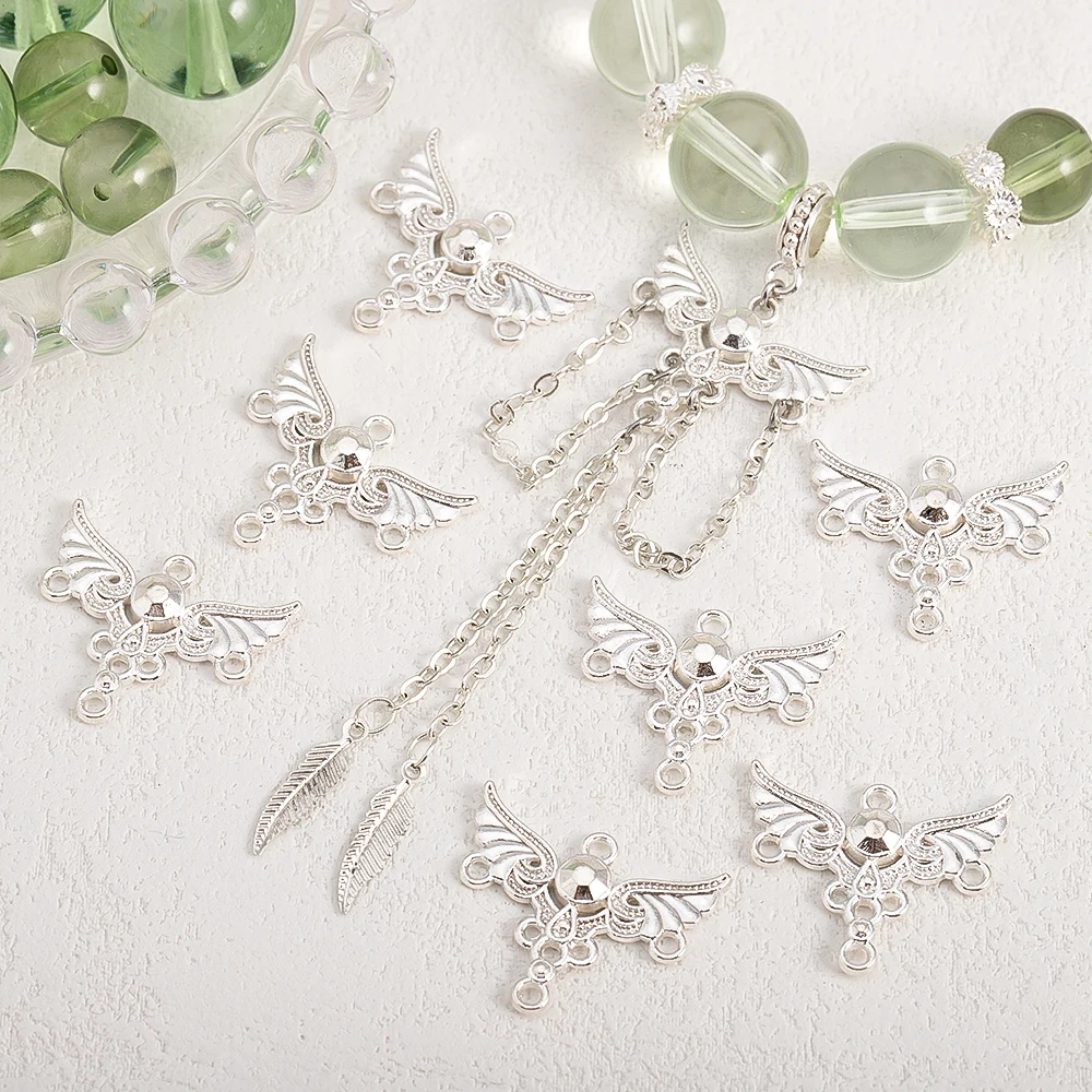

10pcs Angel Wing-shaped Alloy Pendant With Multiple Hanging Holes For DIY Bracelet Necklace Beading Jewelry Accessories Material