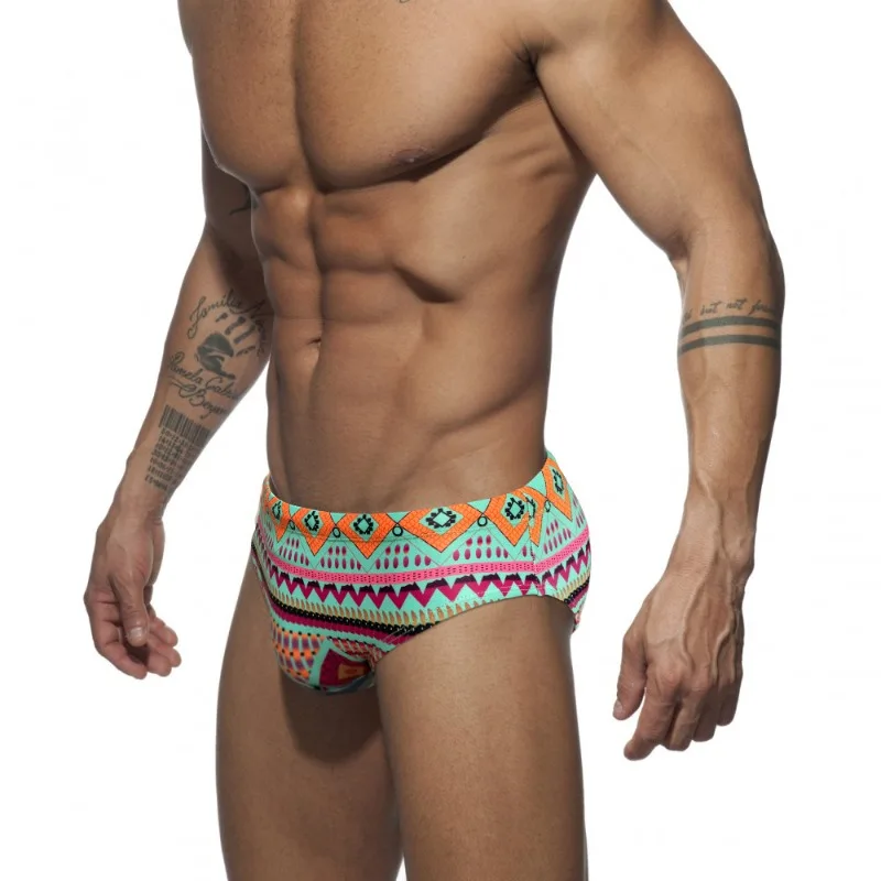 Trend Bohemian Print Men Swim Briefs Summer Sexy Low-waisted Bikini Swimming Trunks Swimwear Swimsuit Bathing Suit Beach Shorts