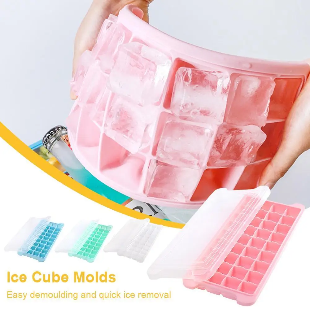 Ice Cube Tray Silicone Square Ice Trays Easy Release Stackable Ice Cube Mold with Removable Lid 24/36 Cavity for Juice Wine