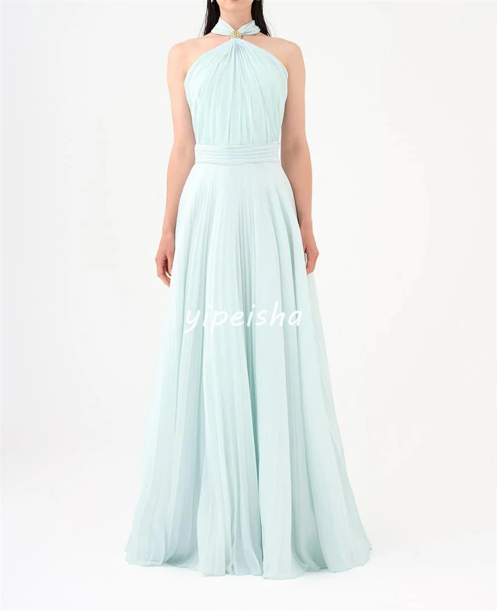 Vestido Chiffon A-Line Halter, Quinceanera drapejado, Draped Strass Sash, Vestido Ocasião Bespoke, Vestidos longos