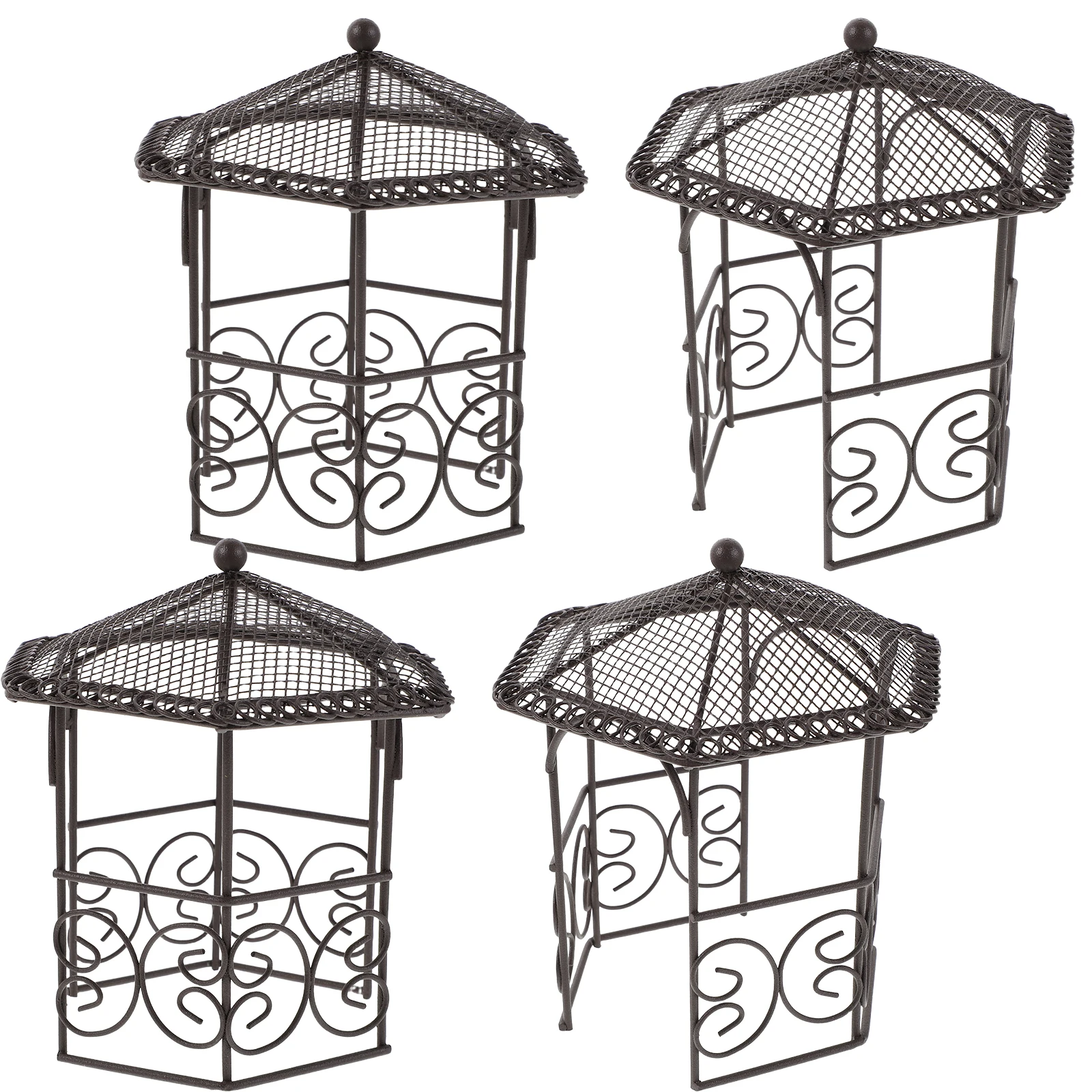 

4 Pcs Mini Wrought Iron Pavilion Dollhouse Furniture Decoration for Gardens Fairy Accessories Ornaments
