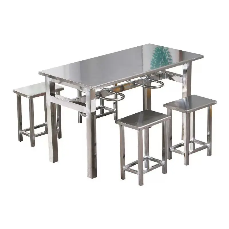 Canteen Stainless steel dining table School Factory staff Hospital 4 people 6 people dining table and chair combination