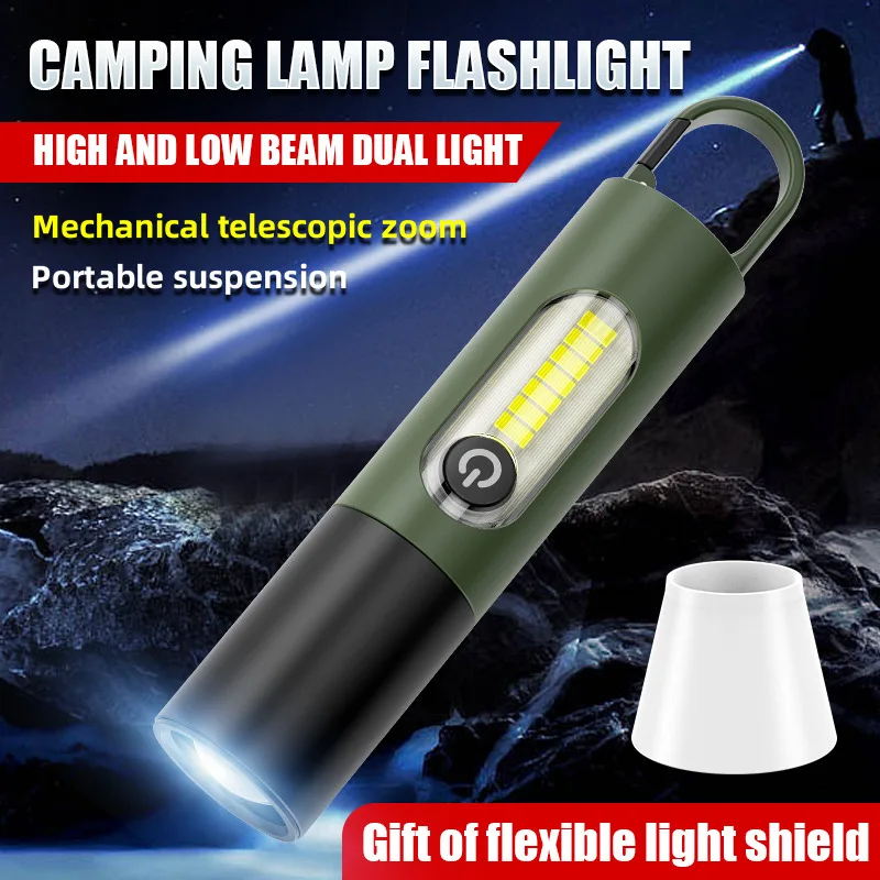 

Mini Outdoor USB Rechargeable COB Aluminum Alloy ABS Hooks EDC Telescopic Zoom Camping LED Torch Light Tactical Flashlight