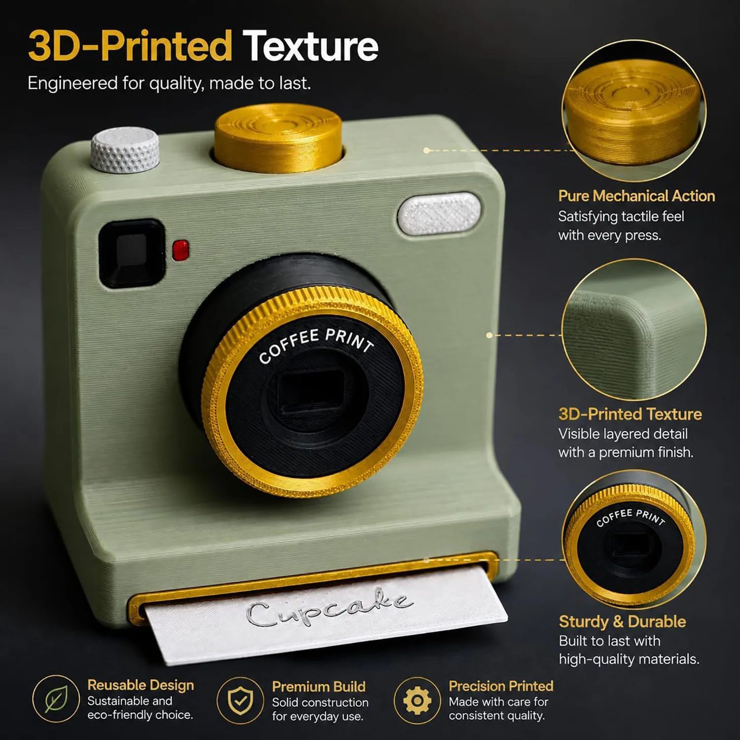 3D Printed Latte Art Camera Manual Coffee Printer with 4 Coffee Stencils Mechanical Powder Art Maker for Home Cappuccino Cocoa