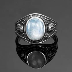 Silver Plated Ring Natural Moonstone Rings for Women Men Fine Jewelry Party Wedding Gifts Luxury Finger Ring
