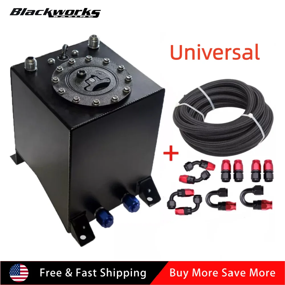Universal 2.5 Gallon Fuel Cell Gas Tank + Cap + Level Sender + Nylon Fuel Line Kit For Hot Rod Street Racing Track Cars Truck SUVs