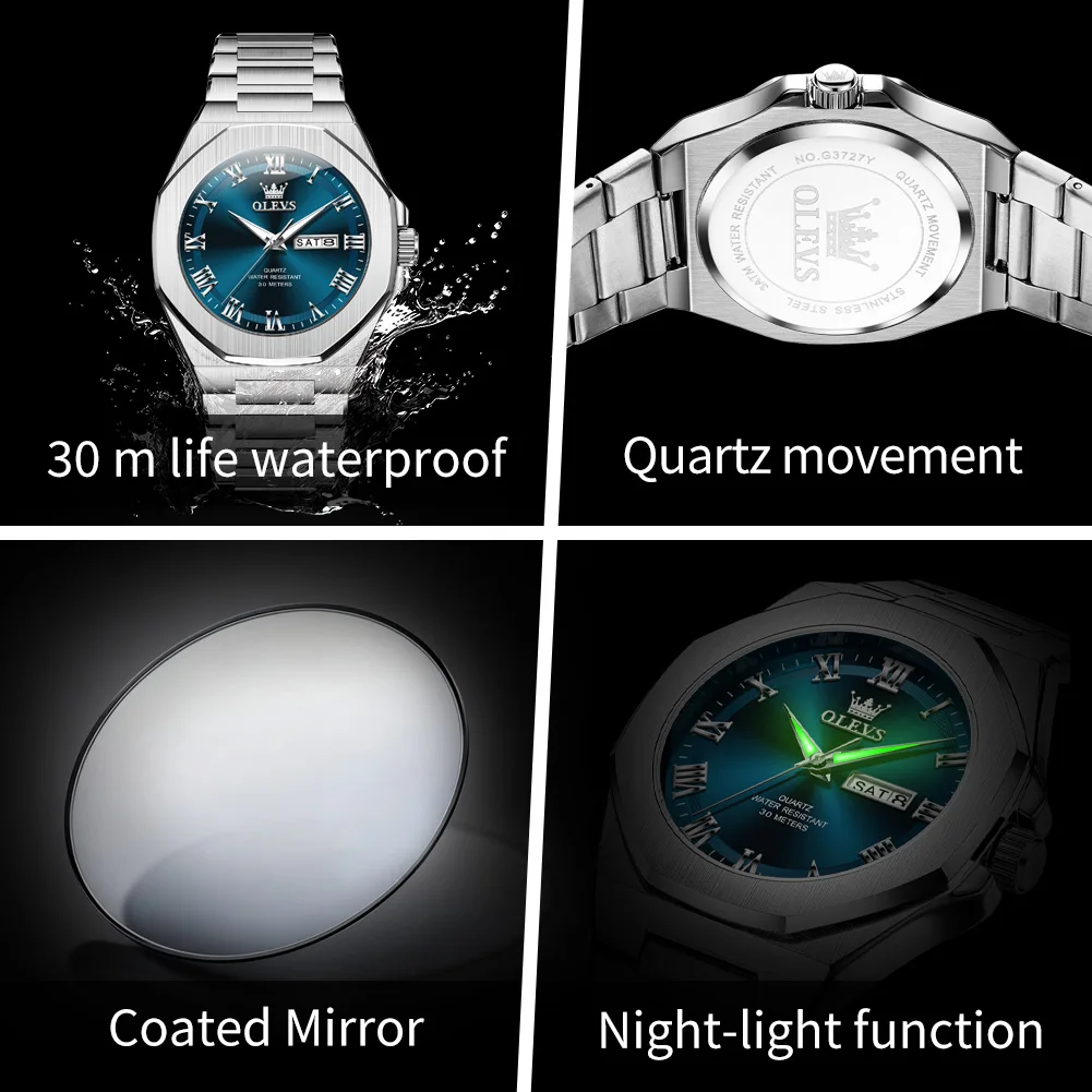OLEVS 3727 Neue Uhr Mann Sport Quarzuhr Wasserdicht Woche Datum Uhren Für Mann Geschenk Box Original Luxus Business Marke