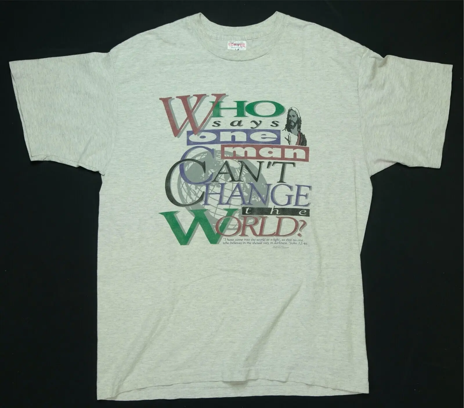 Rare Vintage Jesus Christ Who Says One Man Can Äôt Change The World T Shirt 90s XL