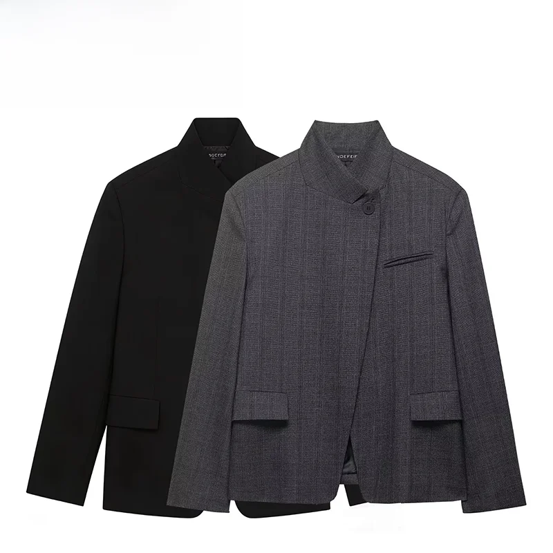 

Faionable ZR Spring New Women's Suit Jaet All-Match Design Long Sve Loose Fit Polyester Casual Ele Outerwear