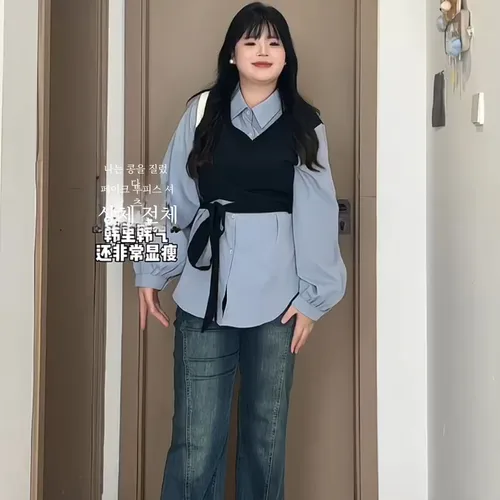 여성용 패션 셔츠 스타일리시한 디자인 가을 신상품 청량한 플레어 슬림핏 롱슬리브 POLO넥 정통한 프랑스 스타일 