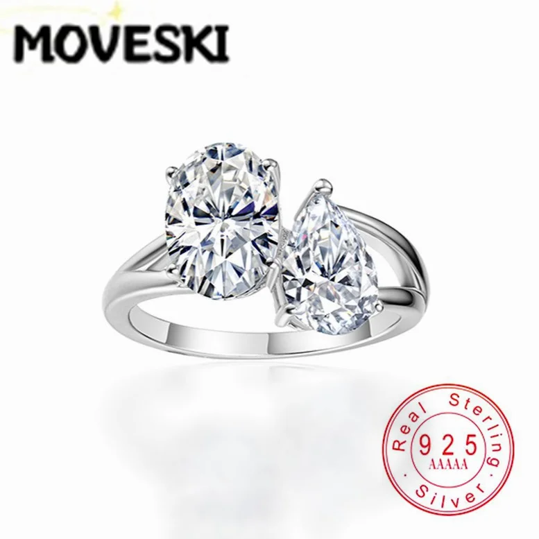 MOVESKI 1CT Oval Moissanite Engagement Ring Real 925 Sterling Silver Halo Promise Wedding Band Fine Jewelry Gift For Women
