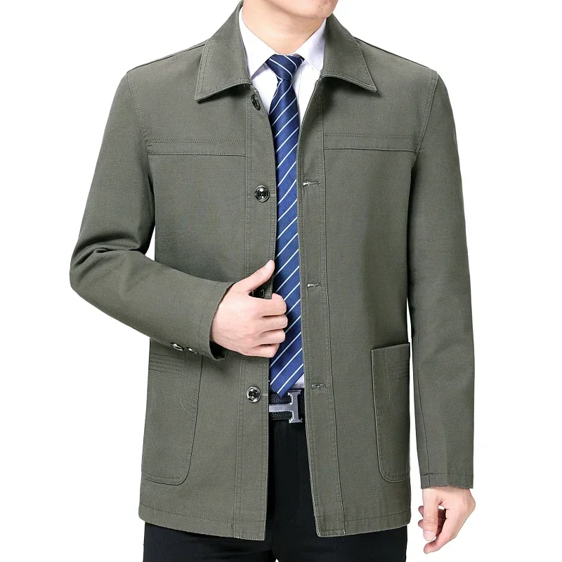 Middle-aged and Old Cotton Jacket Male Dad Spring and Autumn Middle-aged Lapel Trench Large Version with Buttons Coat