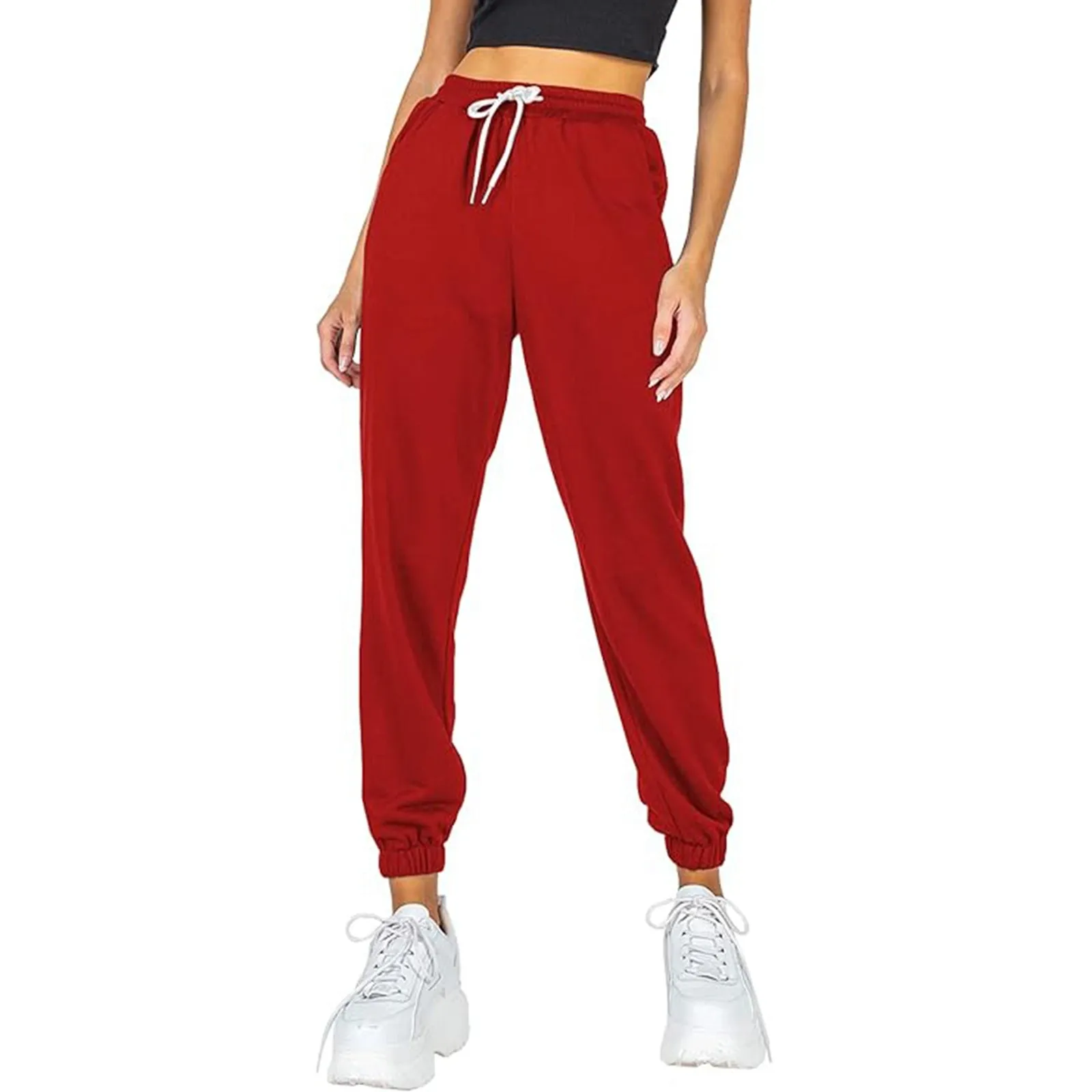 Damesfleece gevoerde joggingbroek Wijde broek met rechte pijpen Joggingbroek met onderkant Joggersbroek Vrouwelijke training Yogabroek met hoge taille