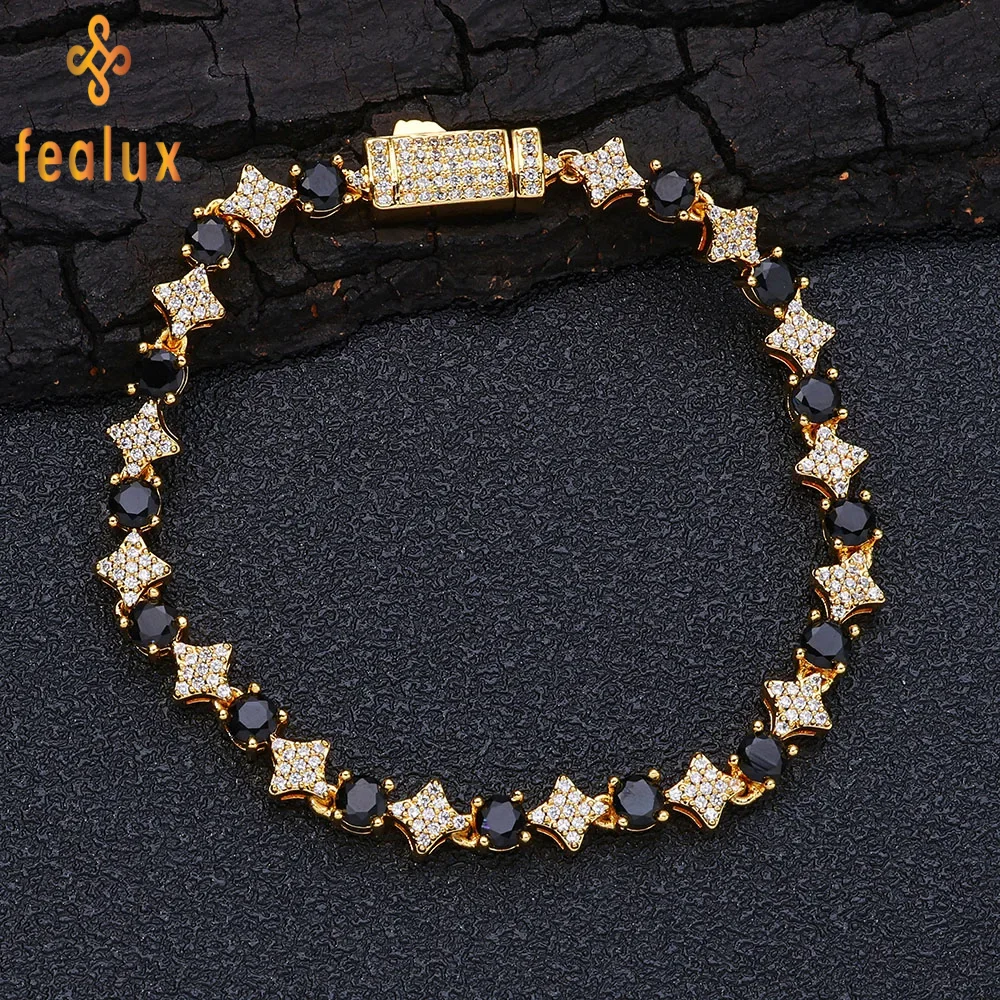 

Premium Luxury Star Tennis Bracelet Hip Hop New Black White Zirconia Tennis Bracelet for Gift boy Friends Jewelry