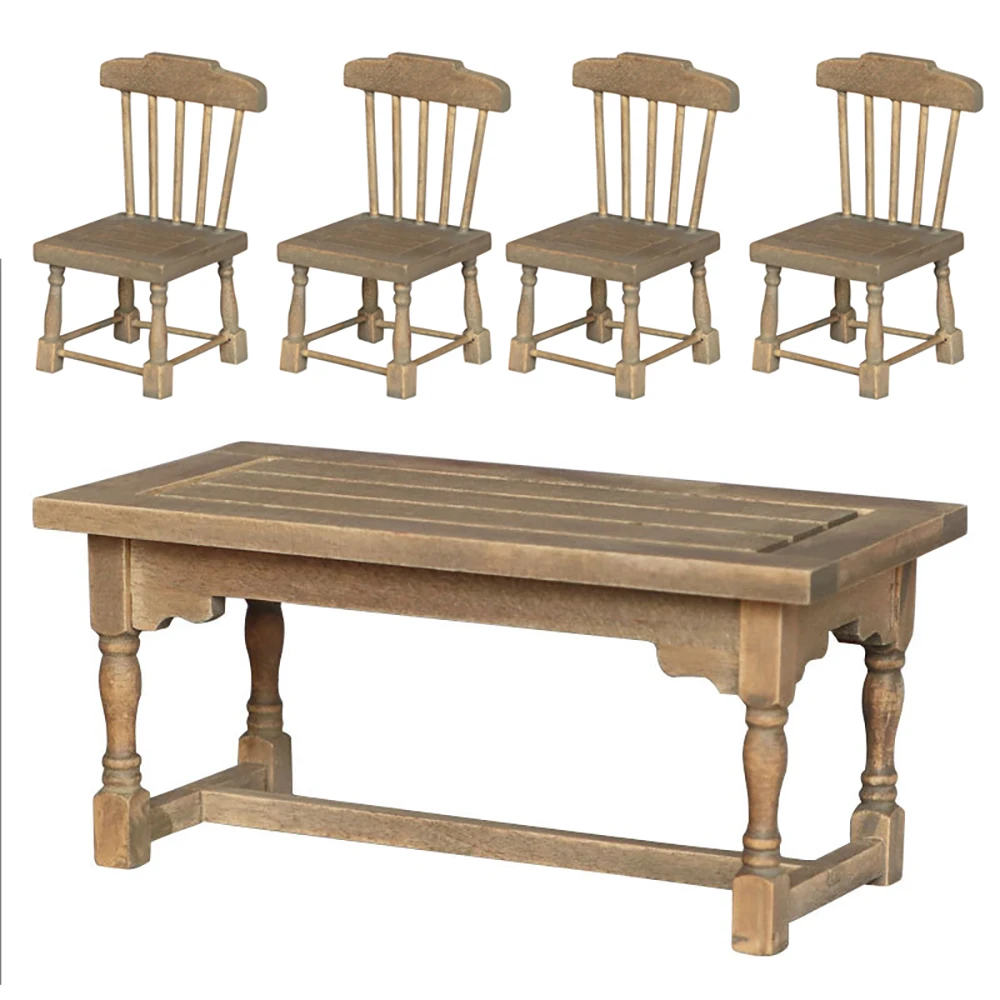 

1/12 Dollhouse Miniature Accessories Mini Retro Dining Table Chair set Furniture Model Toy for Doll House Decoration bjd