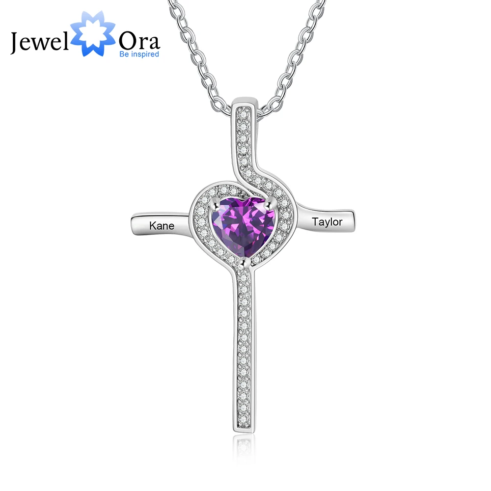 

Personalized Name Engraved Pendant for Women Custom Heart Birthstone Cross Necklace Valentines Day Anniversary Gift for Lovers