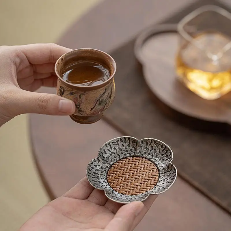 

1PC Rattan Woven Cup Mat, Chinese Gongfu TeaSet Accessories, Stylish Home Decorations, Unique Gift Option