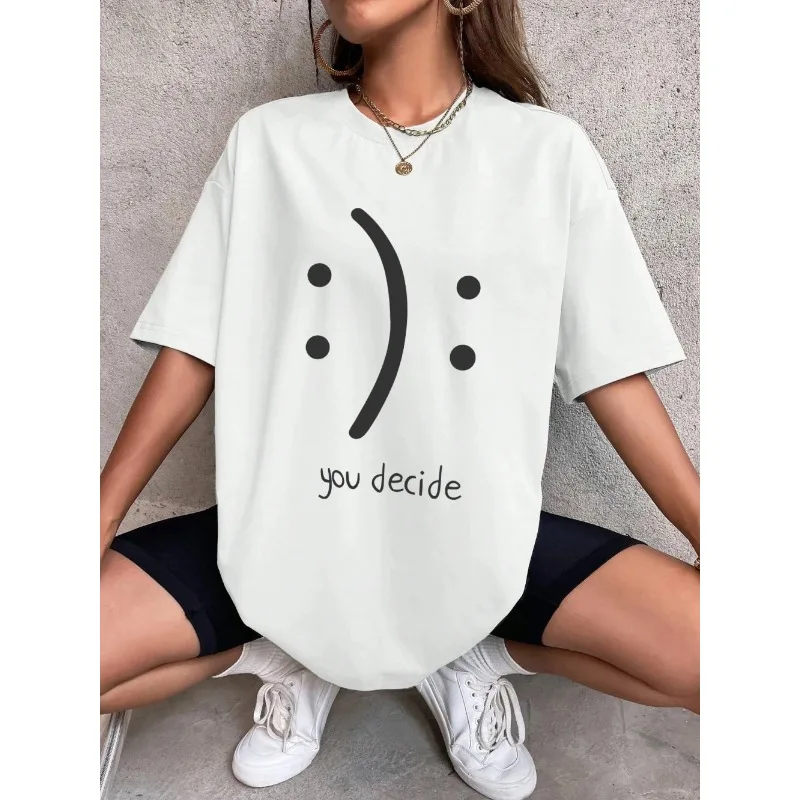 Please Choose Your Mood Harajuku Style Cotton Printed T-Shirt Unisex Personalized Round Neck Casual Fashion Top for Men And Wome