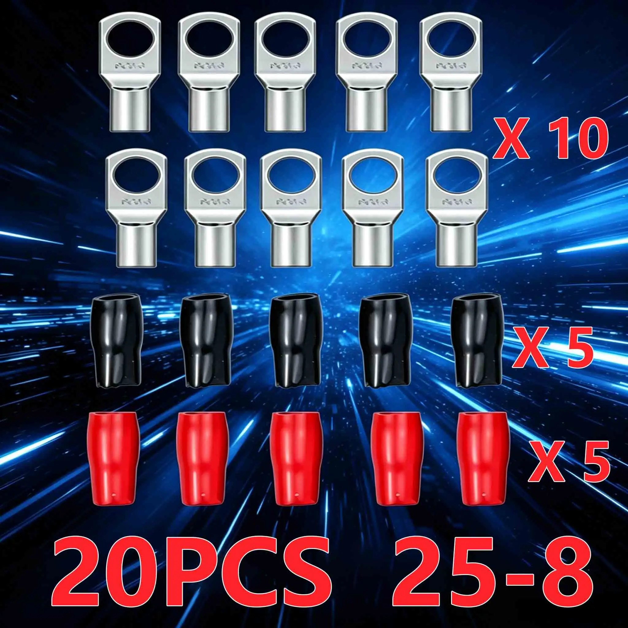 20PCS 4-25mm Sortiment Verzinnte Kupfer Lugs Ring Crimp Terminals Batterie Draht Schweißen Kabel Anschlüsse Kit – Detail 9