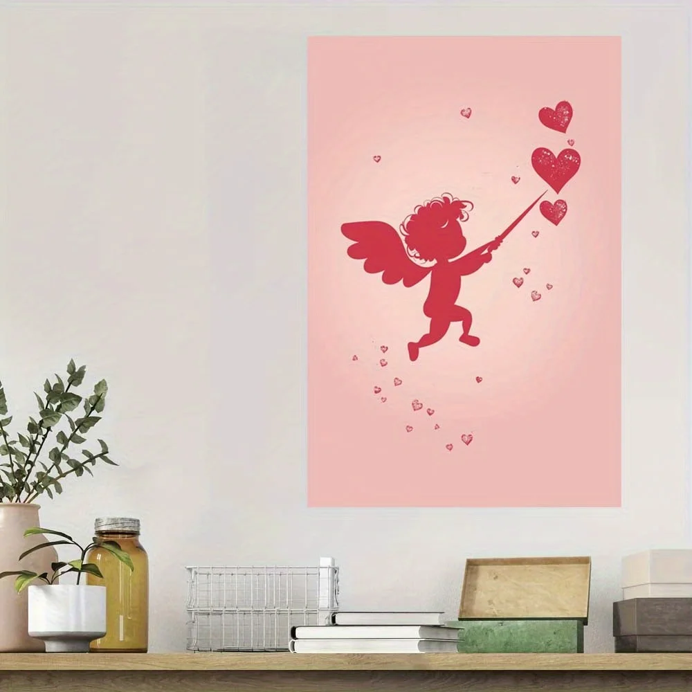 قطعة واحدة من لوحات الحائط القماشية بدون إطار - كروب عيد الحب مع قلب أحمر، خلفية وردية، ديكور غرفة غريب الأطوار لغرفة النوم والمعيشة