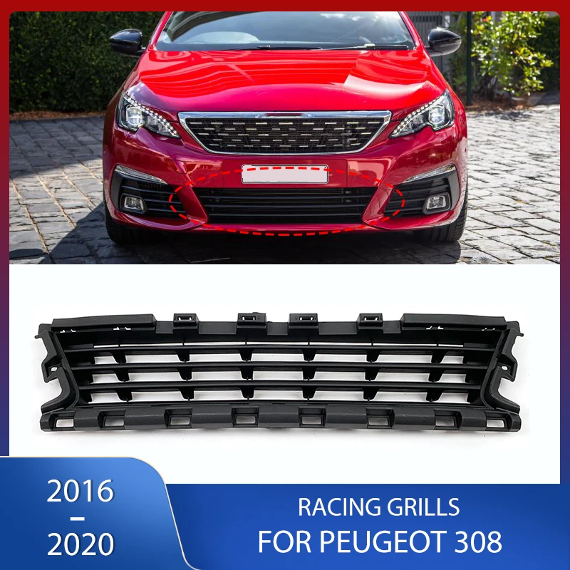 Front Bumper Racing Grills Center Grille Lower Ventilation Net Cover Frame For Peugeot 308 2016 2017 2018 2019 2020