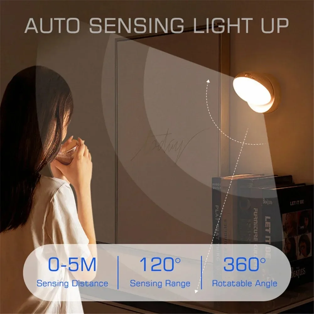 Night Light Rotatable Wireless Motion Sensor LED Night Lights USB Rechargeable Bedroom Corridohting Motion Sensor Light led Lamp