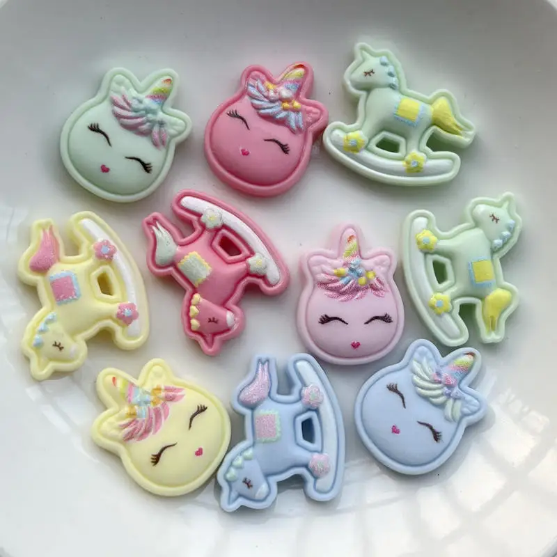 20pcs new cute resin cartoon unicorn/Trojan flat back gobbo scrapbook Kawaii accessori fai da te affascinanti accessori decorativi