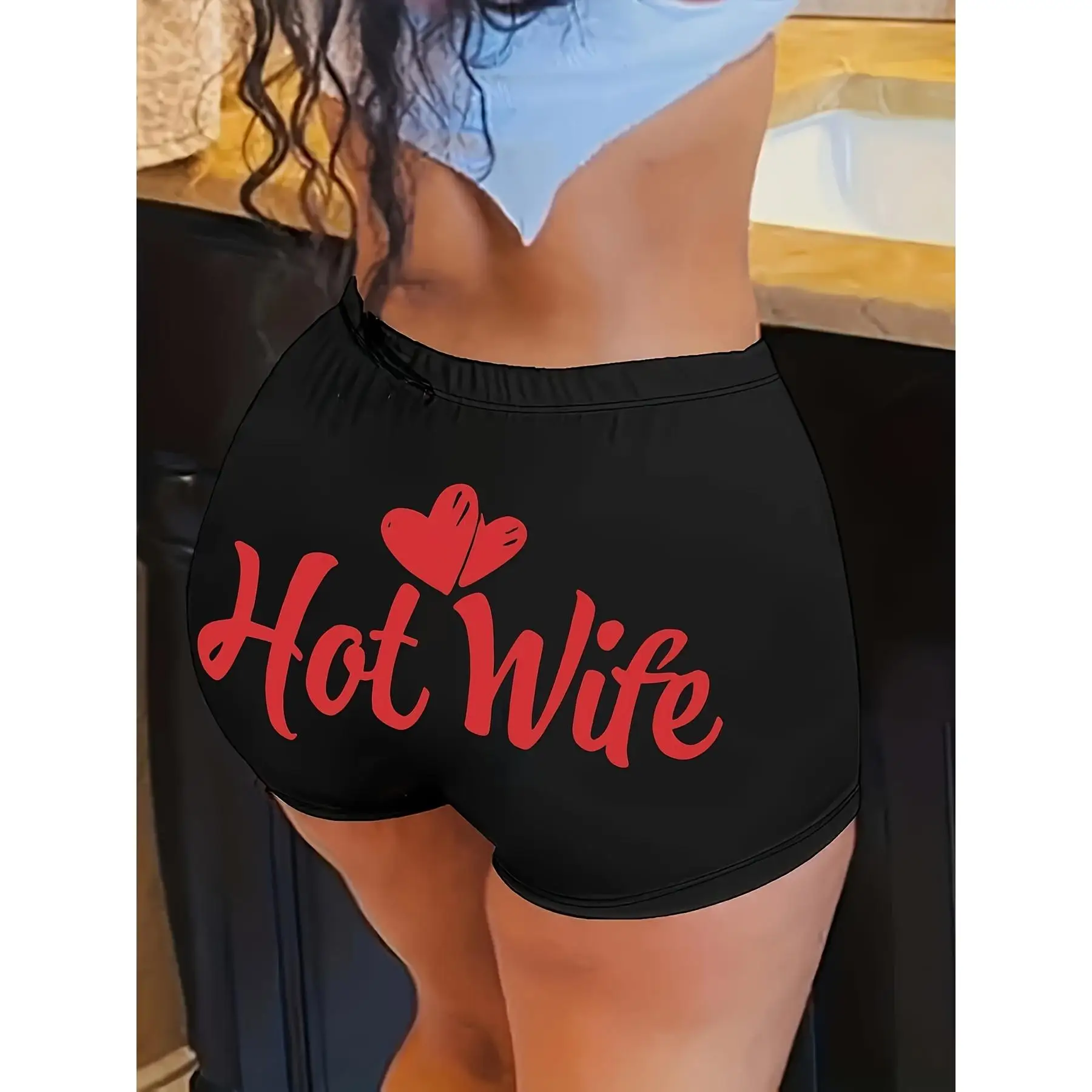 

Женские шорты с принтом «Горячая жена» и красными губами, тематические шорты для отдыха с эластичным поясом, повседневные летние шорты на весну