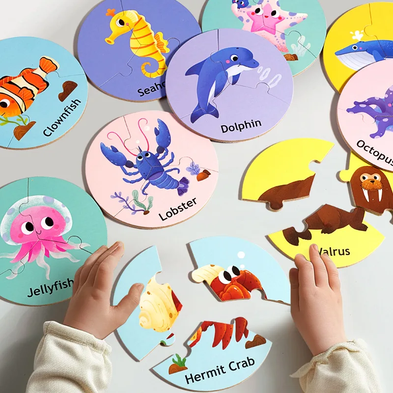 Children's Puzzle Board Game Wooden Pair Animal Matching Puzzle Interactive Focus Logic Training Toy