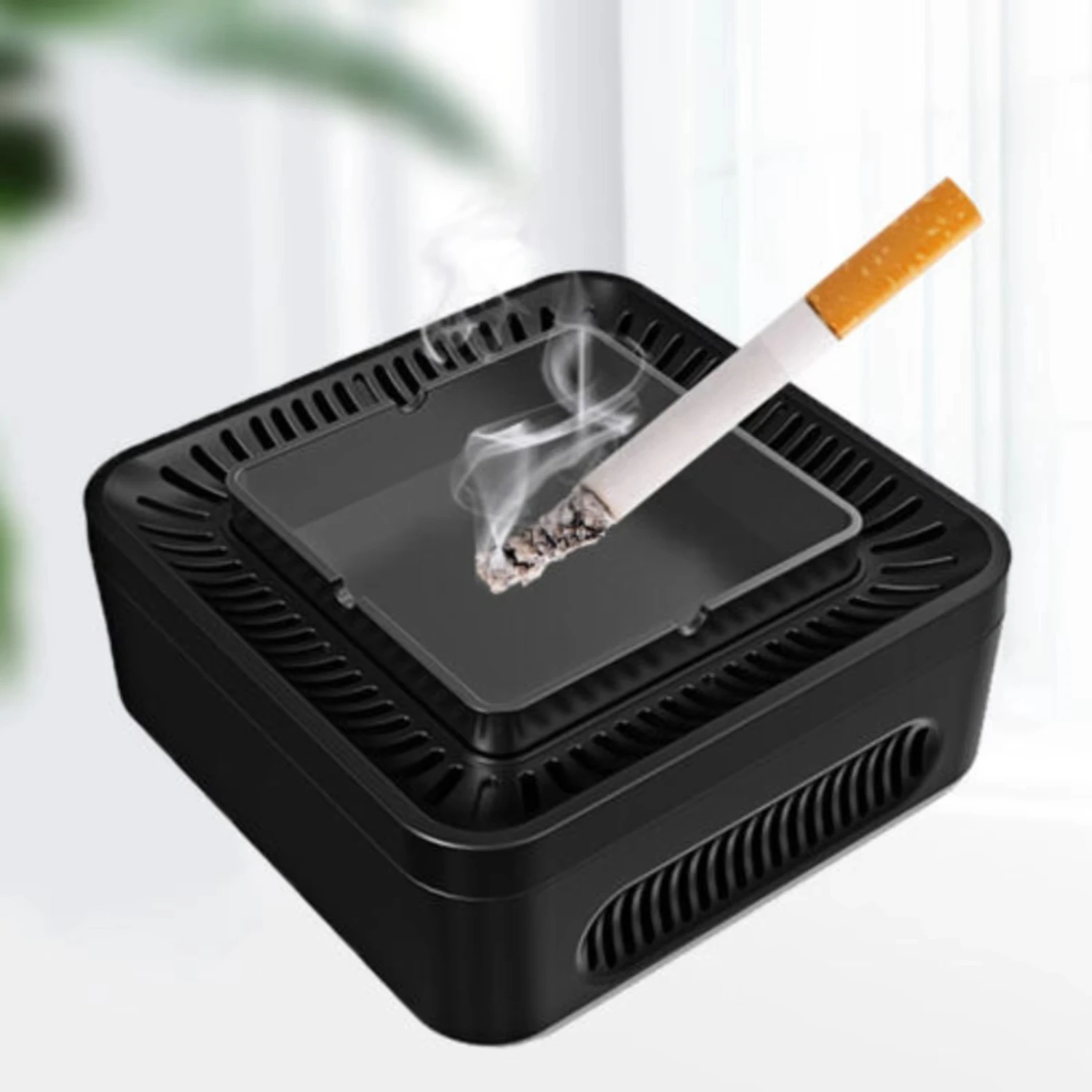 Cenicero negro para el hogar, Cenicero sin humo, tipo USB, Cenicero sin humo, filtro Triple, eliminador de olores de humo