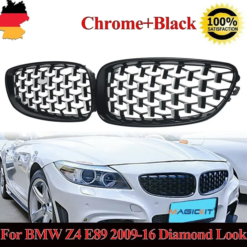 

MagicKit Pair Front Diamond Style Kidney Grilles Grills Chrome Black For BMW Z4 E89 09-16