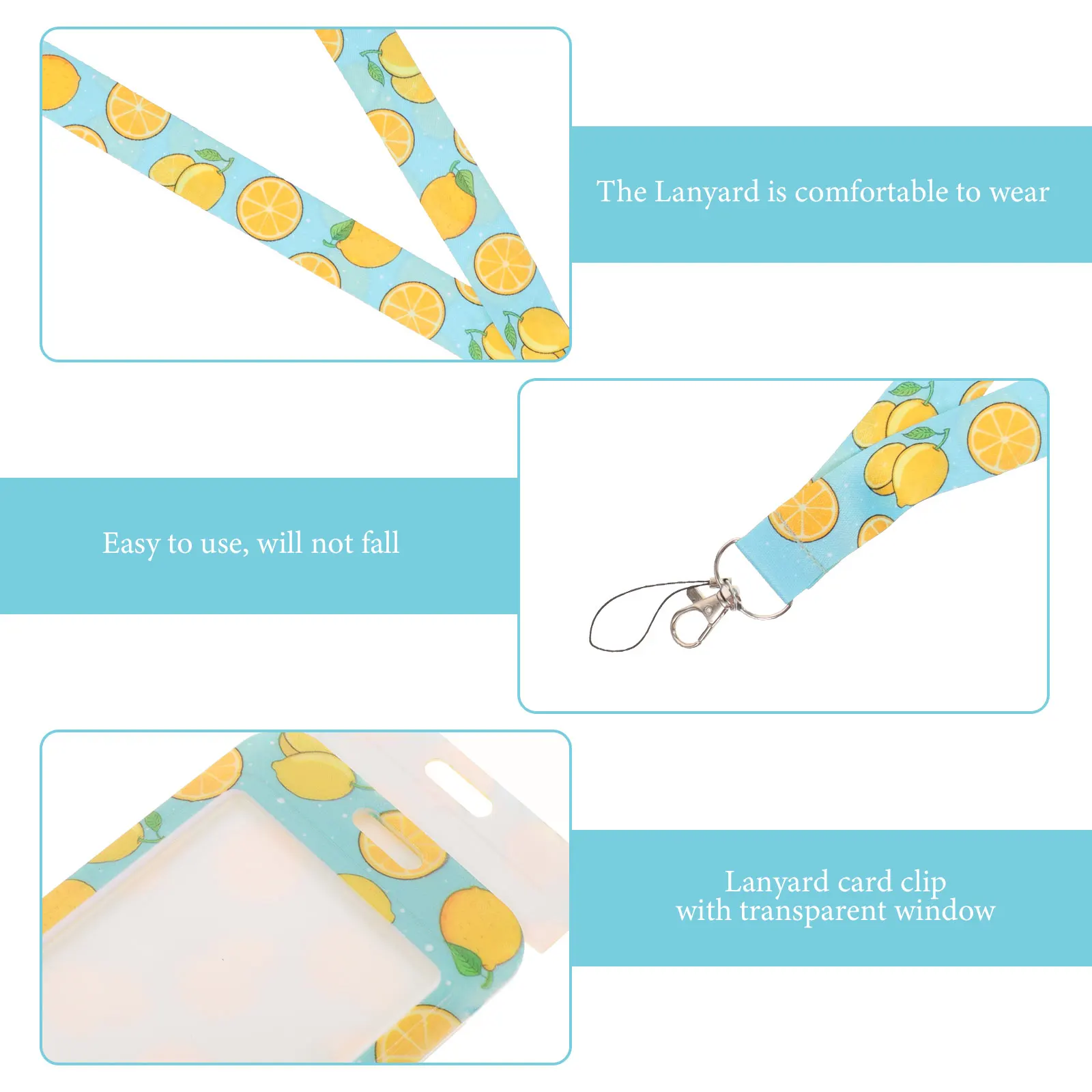 

Lovely Student Id Badge Holder Lanyard Protective Card Sleeve Anti-Scratch Multifunction Name Tag Holder Portable Fruit