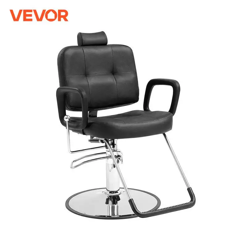 VEVOR Chaise de Coiffeur Inclinable 90°-125° Fauteuil de Salon Coiffure Hydraulique Pivotant 360° 150 kg Hauteur Réglable 1080-1230 mm Siège Barbier