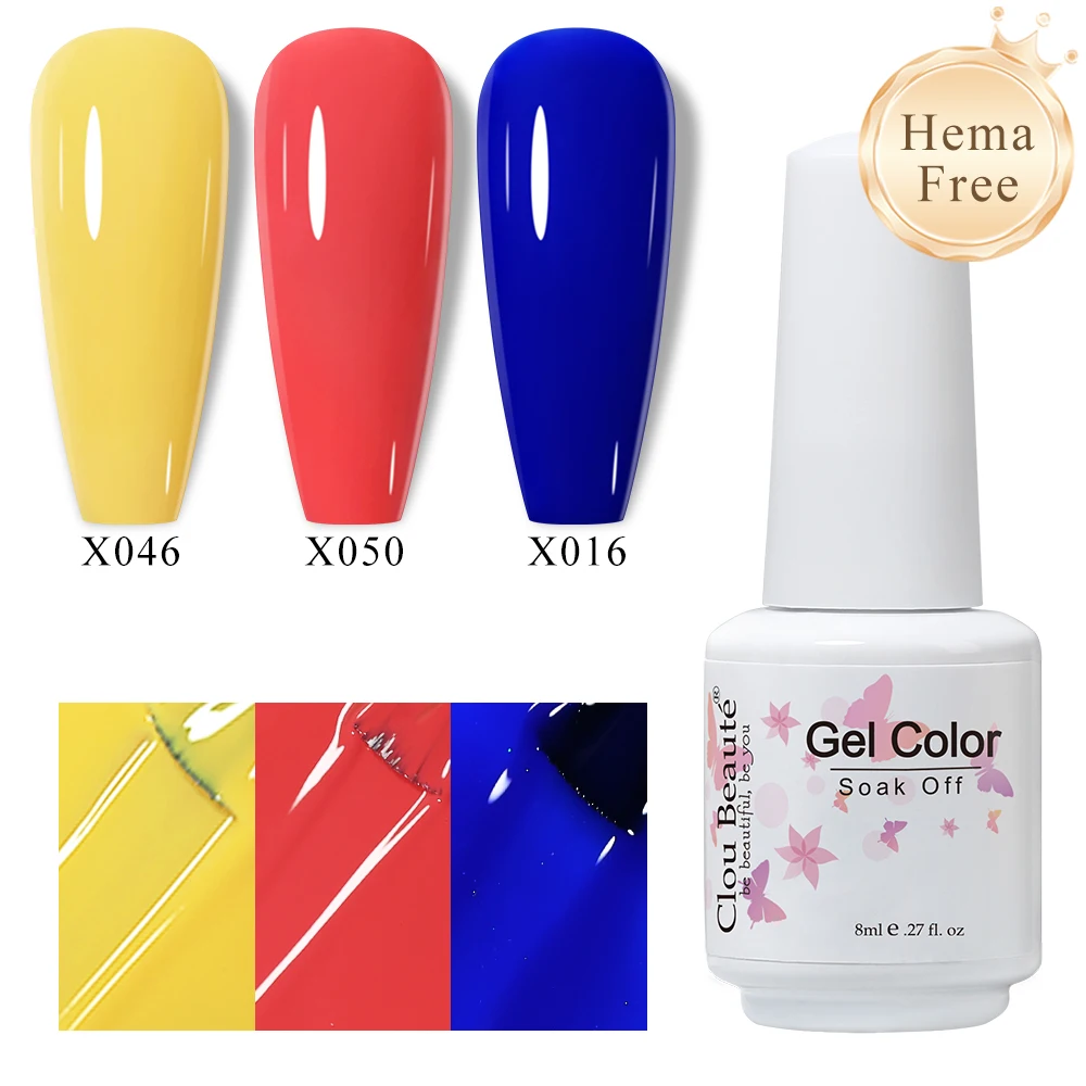 Clou Beaute 3pcs HEMA FREE Color Collection Self Leveling Full Coverage Nail Manicure Set Semi Permanent Gels Nails Lacquer