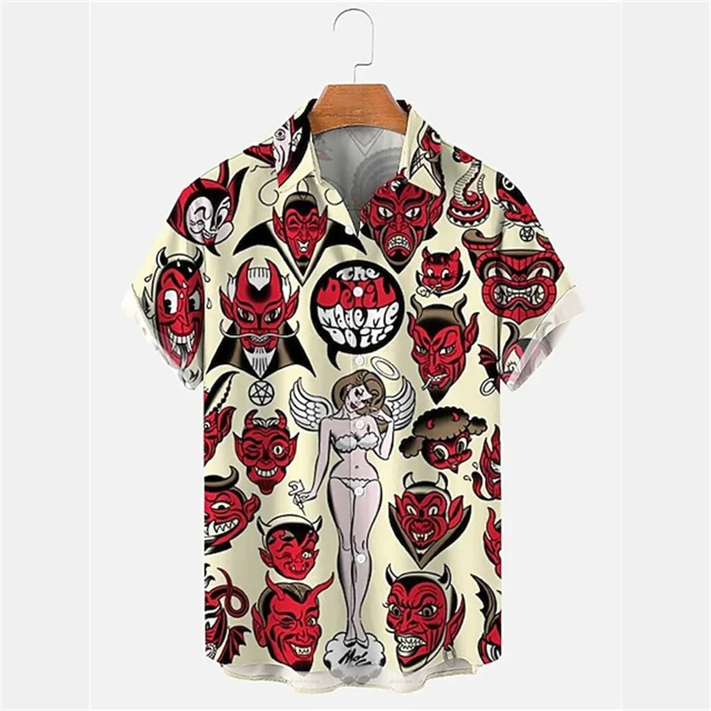 

Summer Vintage Figure Illustration Shirts Hawaii 3D Men's Clothing Fashion Breathable Men's Top Loose Outdoor Casual Clothin