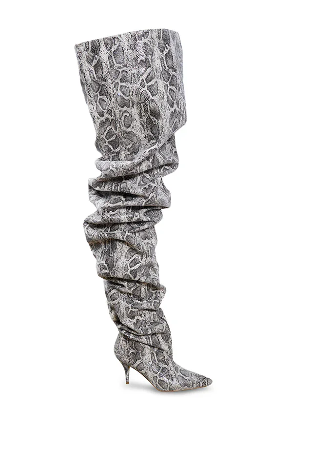 Sexy Snakeskin Women Long Boots Fashion Mixed Color Stiletto Heel Thigh High Boots Lady Over the Knee Winter Boots Big udo